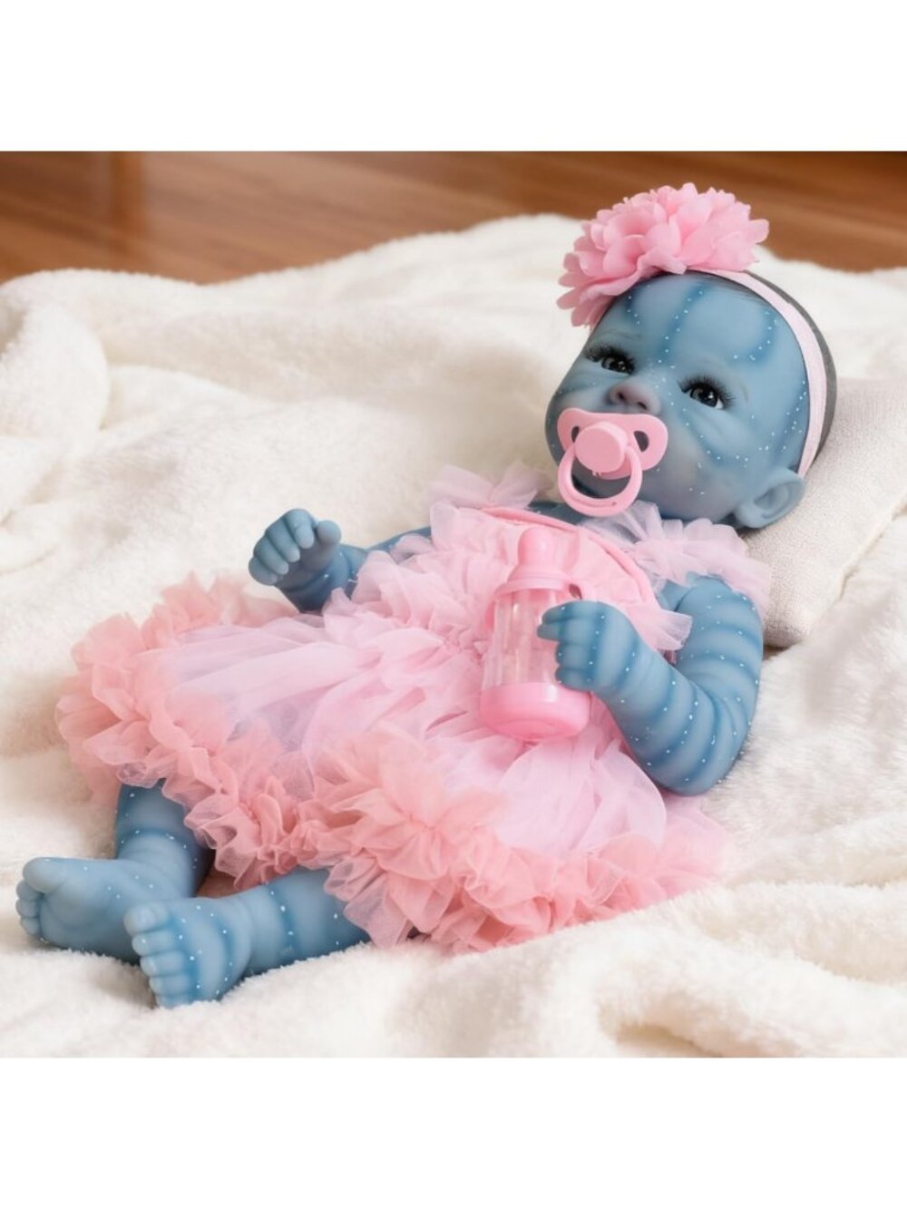 Realistic 19" Reborn Baby Doll - Full Body Vinyl Girl, Painted Hair, Elf Toy for